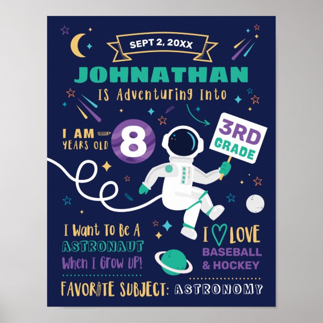 First Day Of School Sign Astronaut Space Adventure (Front)