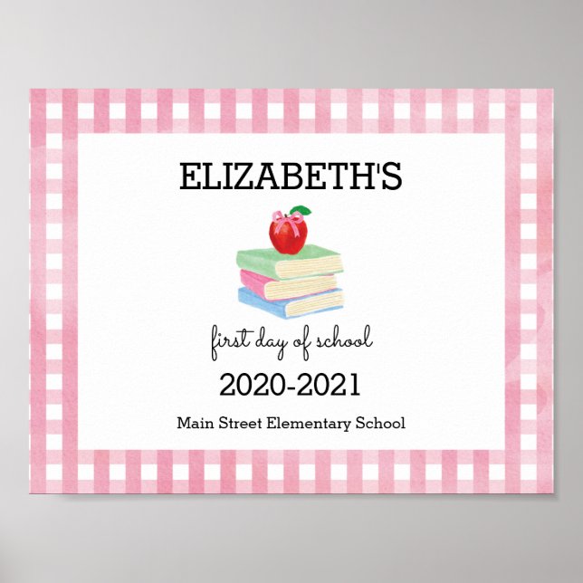 First Day of School Sign Gingham Apple (Front)