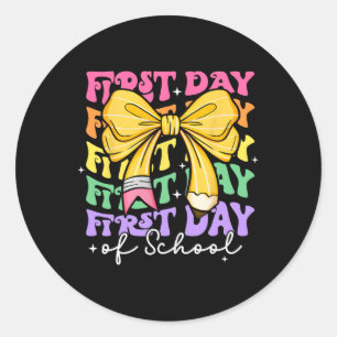 First Day Of School Teachers Pencil Bow Back To Sc Classic Round Sticker