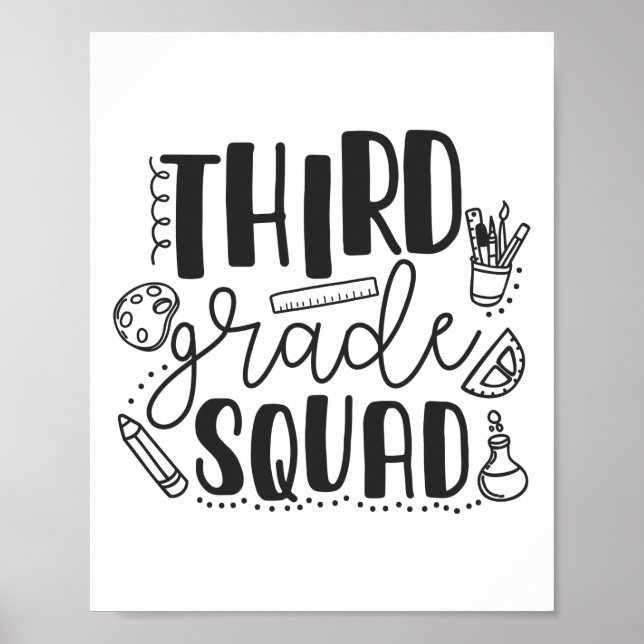 First Day Of School Third Grade Squad Teacher Poster (Front)