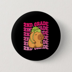 First Day Of Second Grade Capybara Turtle Backpack 2 Inch Round Button