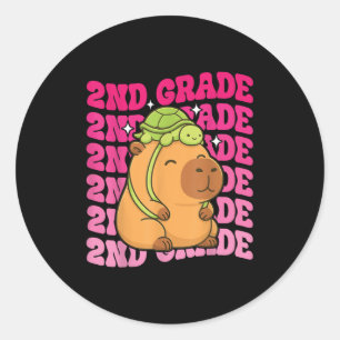 First Day Of Second Grade Capybara Turtle Backpack Classic Round Sticker