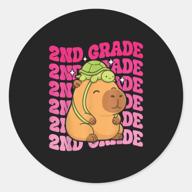 First Day Of Second Grade Capybara Turtle Backpack Classic Round Sticker (Front)