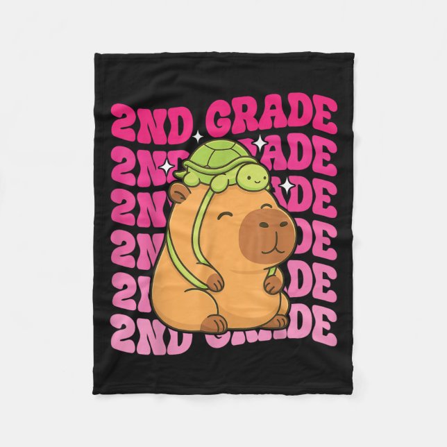 First Day Of Second Grade Capybara Turtle Backpack Fleece Blanket (Front)