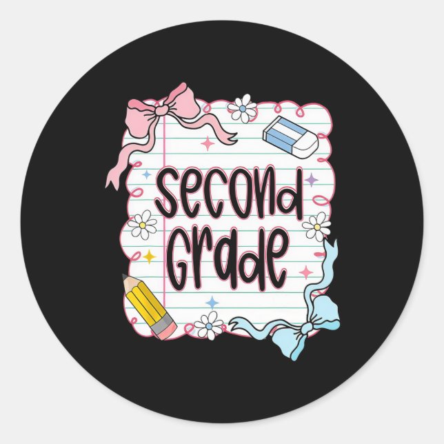 First Day Of Second Grade Coquette Bow For Teacher Classic Round Sticker (Front)
