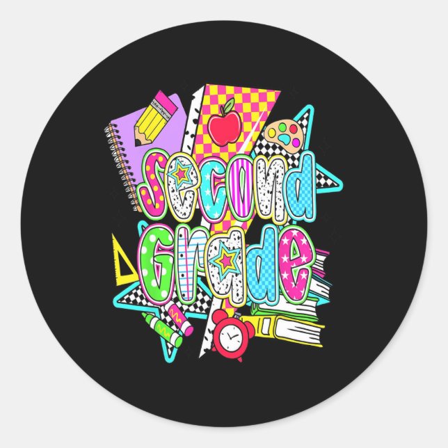 First Day Of Second Grade Floral Bundle For Teache Classic Round Sticker (Front)
