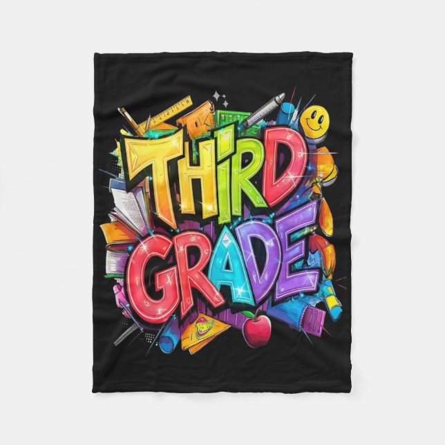 First Day Of Third Grade Floral Bundle For Teacher Fleece Blanket (Front)