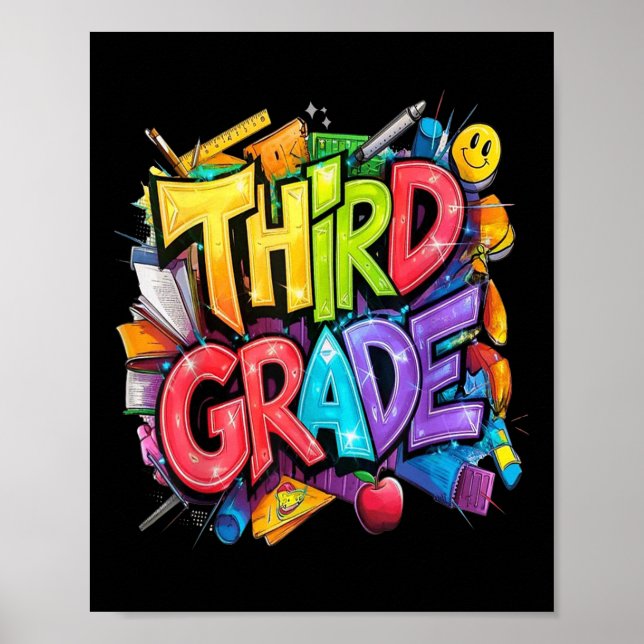 First Day Of Third Grade Floral Bundle For Teacher Poster (Front)