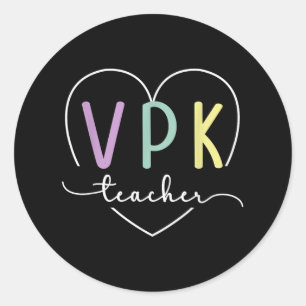 First Day Of Vpk Teacher Heart Back To School Vpk Classic Round Sticker