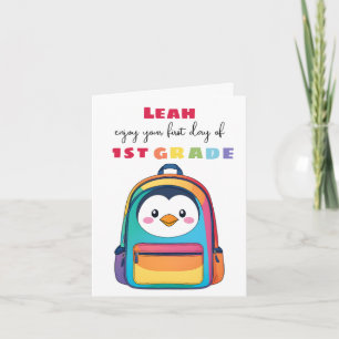 First Day Penguin Backpack School Son Daughter Card