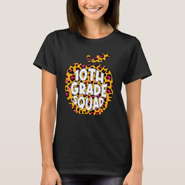 First Day School 10th Grade Squad Leopard Back Sch T-Shirt (Front)