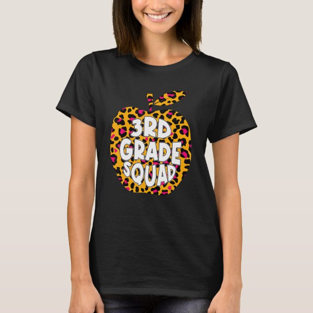First Day School 3rd Grade Squad Leopard Back Scho T-Shirt (Front)