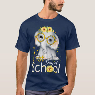 First Day School Cute Elephant Sunflower Girl Back T-Shirt