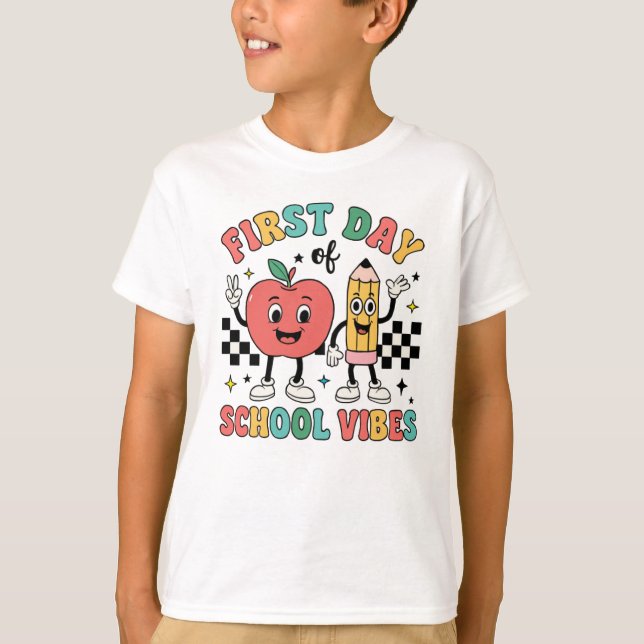 First Day School Vibes Retro Apple Pencil Shirt (Front)