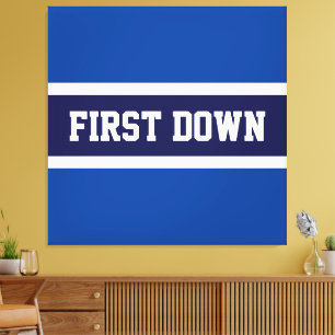 FIRST DOWN Bold Navy Royal Blue White Stripes Canvas Print