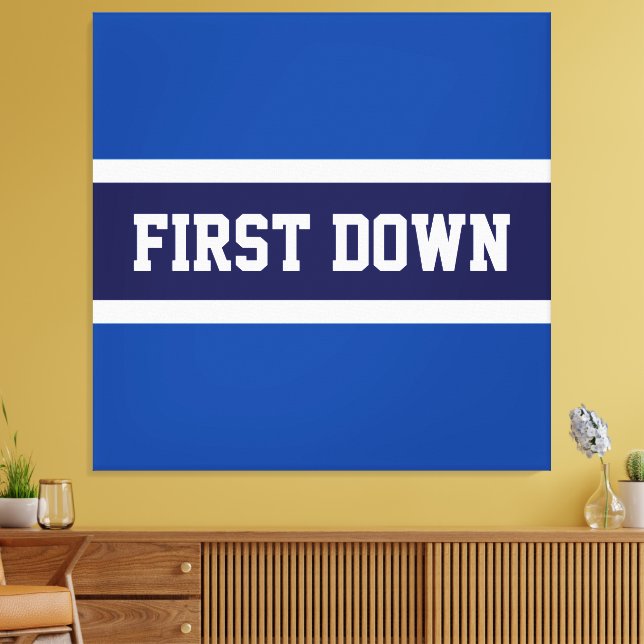 FIRST DOWN Bold Navy Royal Blue White Stripes Canvas Print (Insitu(LivingRoom))
