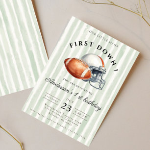 First Down Editable Football 1st Birthday Invitation