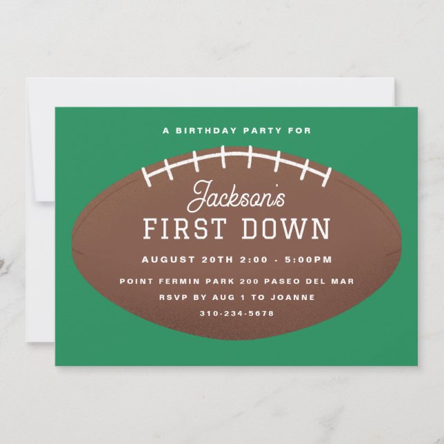First Down Football Birthday Party Invitation (Front)