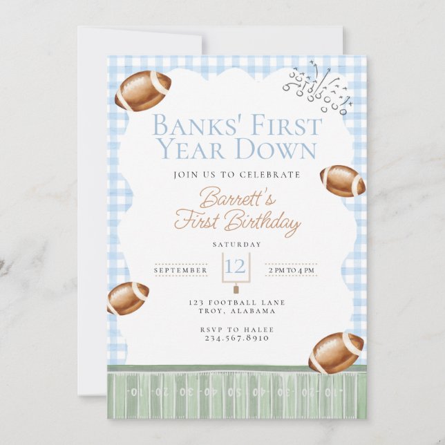 First Down Football Birthday, Tailgate Party Invitation (Front)