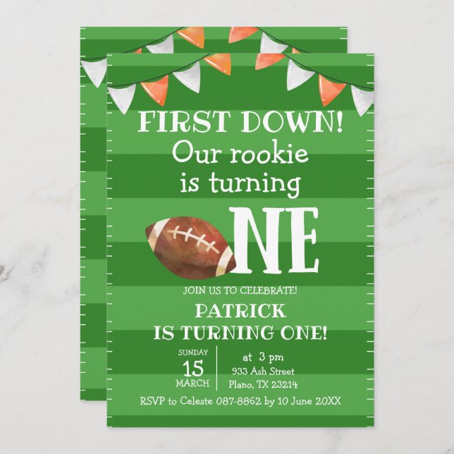 First down Football First Birthday Invitation (Front/Back)