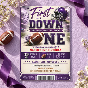 First Down Football First Birthday Ticket Invitation