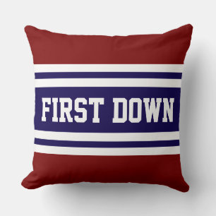 FIRST DOWN Navy Deep Red White Racing Stripes Throw Pillow