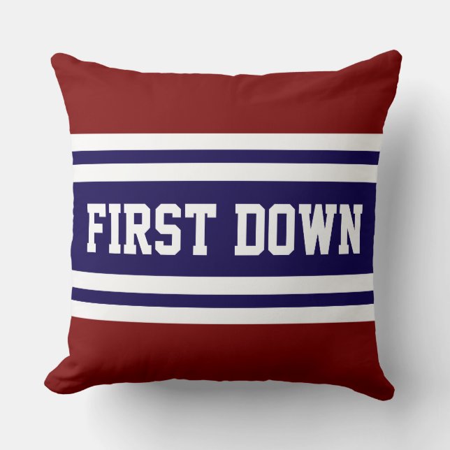 FIRST DOWN Navy Deep Red White Racing Stripes Throw Pillow (Front)