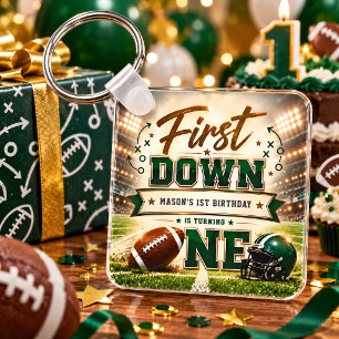 First Down Turning One Personalized Keychain