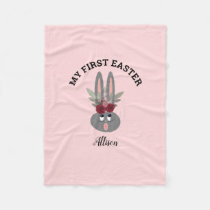 First Easter Bunny Rabbit Blush Pink Personalized Fleece Blanket