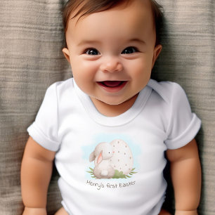 First Easter Cute Bunny Personalized Name Baby Boy Bodysuit
