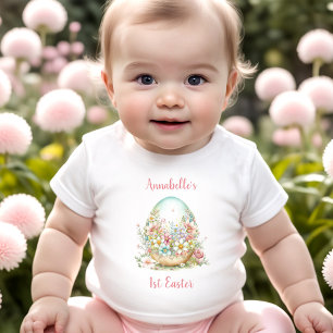 First Easter Floral Egg Personalized Name Baby T-Shirt