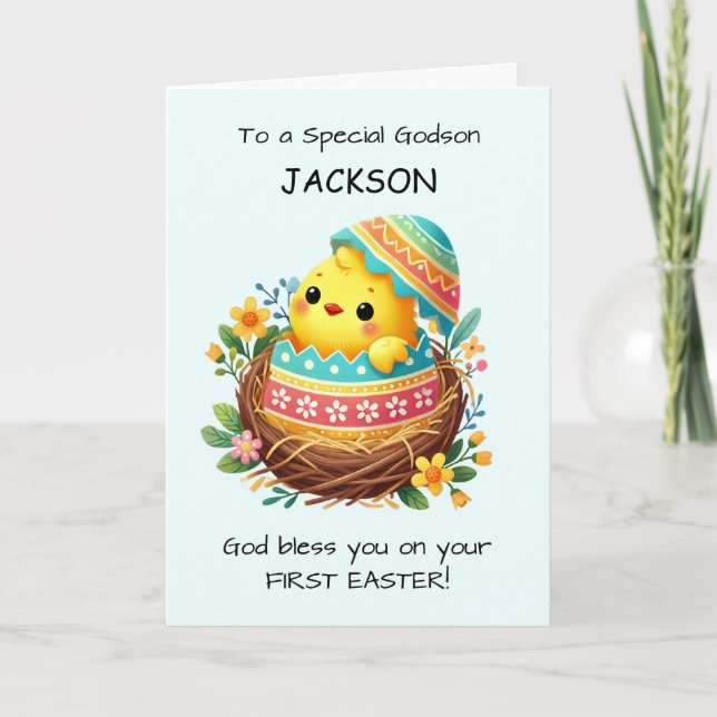 First Easter Godson Personalize Blessings Chick Card (Front)
