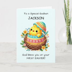 First Easter Godson Personalize Blessings Chick Card