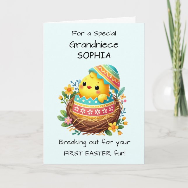 First Easter Grandniece Personalize Easter Chick Card (Front)