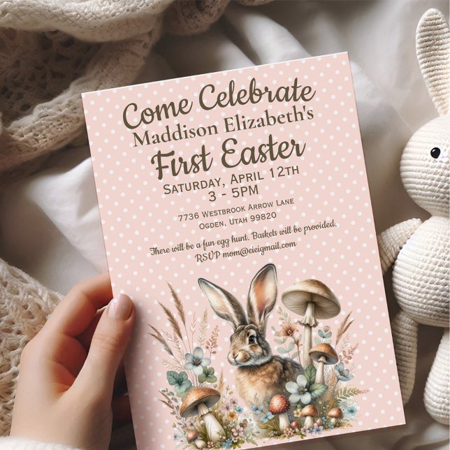 First Easter Jack Rabbit Invitation (Celebrate the joy of a first Easter with our adorable Jack Rabbit collection.)