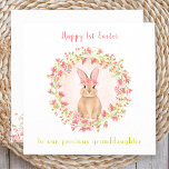 First Easter Pink Bunny Girl Granddaughter Card<br><div class="desc">1st Easter card for a baby girl with a cute bunny in spring wreath and peachy pink flowers. Easily personalize this Easter card with your own text. - Kate Eden Art.</div>