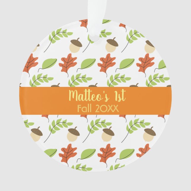 First Fall Sunshine Leaves Acorn Design Pattern Ornament (Front)