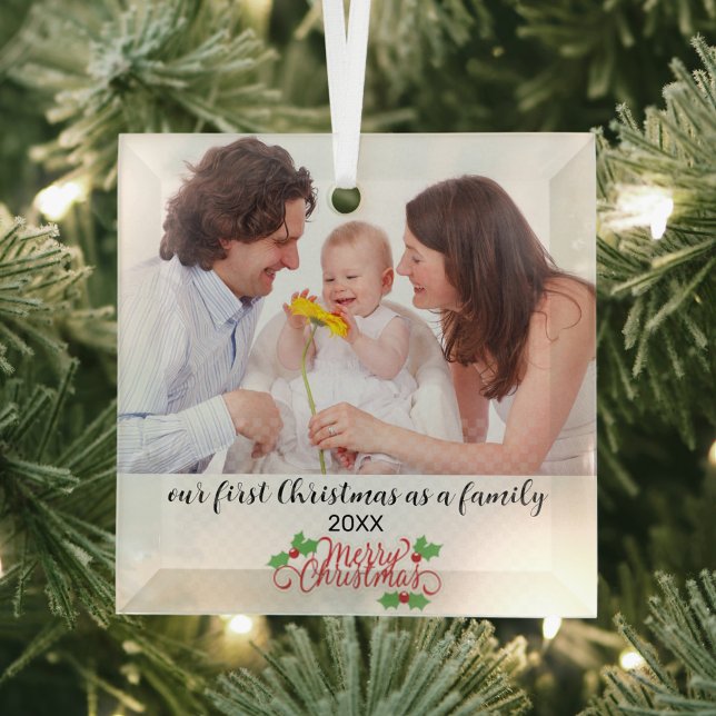 First Family Christmas Custom Photo Ornament (Creator Uploaded)