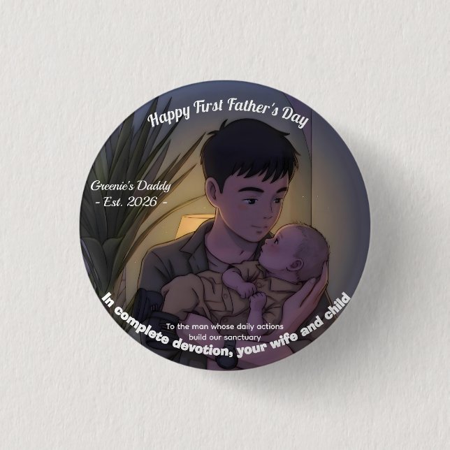 First Father’s Day Anime Style Night  1 Inch Round Button (Front)
