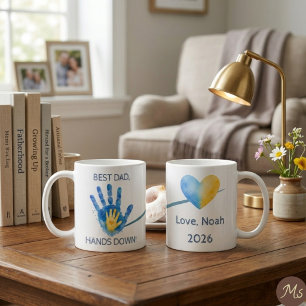 First Father's Day 2026 Blue Watercolor Handprint Coffee Mug