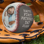 First Father's Day 2 Photo Chalkboard Baseball<br><div class="desc">Create your own custom baseball for first father's day or any other occasion. The photo template is ready for you to upload 2 pictures, which are displayed in oval shape. The wording is fully editable and currently reads "happy first father's day [year], love you daddy .. [name]". It is lettered...</div>
