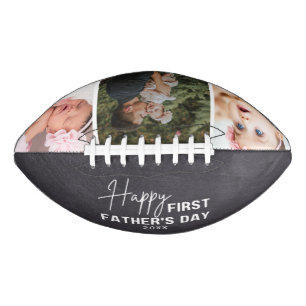 First Father's Day 3 Photo Collage Chalkboard Football