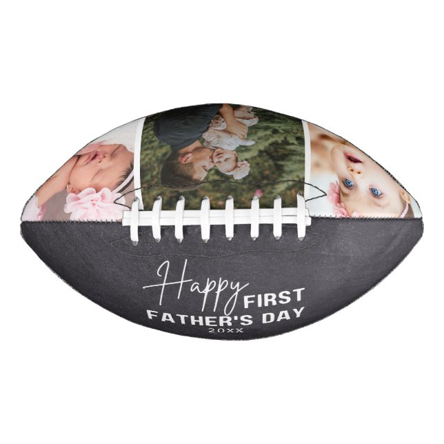 First Father's Day 3 Photo Collage Chalkboard Football (Front)