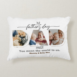 First Father's Day 3 Photos Collage  Accent Pillow