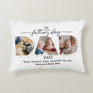 First Father's Day 3 Photos Collage  Accent Pillow