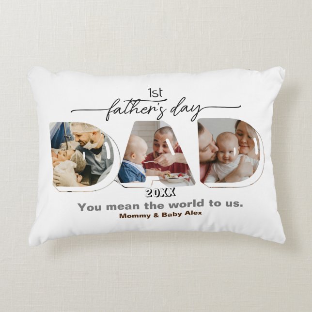 First Father's Day 3 Photos Collage  Accent Pillow (Front)