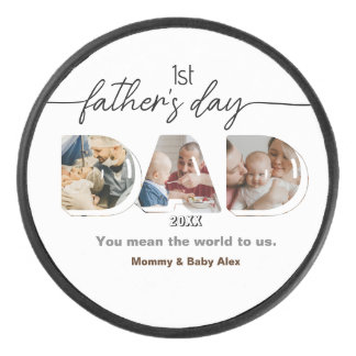 First Father's Day 3 Photos Collage  Hockey Puck