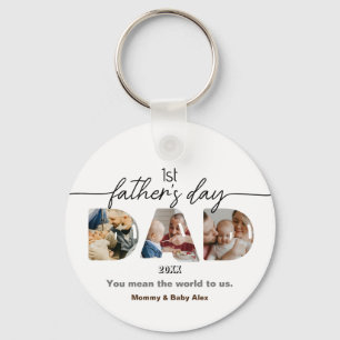 First Father's Day 3 Photos Collage  Keychain