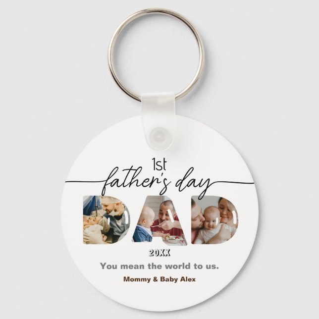 First Father's Day 3 Photos Collage  Keychain (Front)