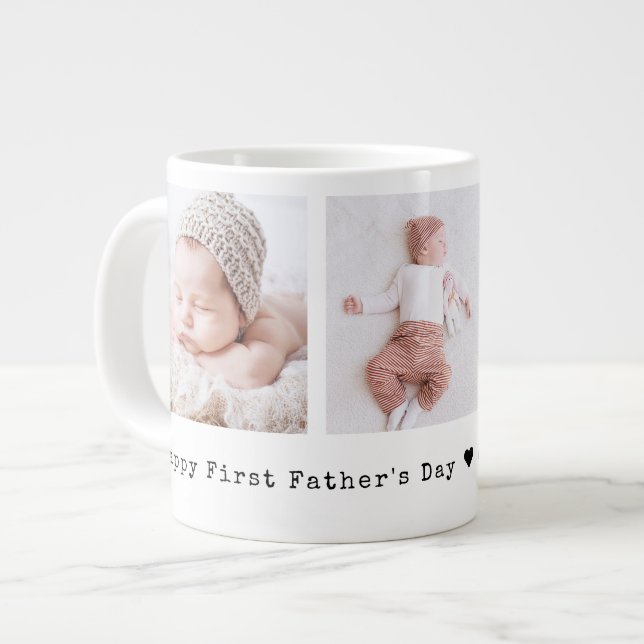First Father's Day 3 Photos Large Coffee Mug (Front Left)